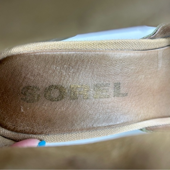 Sorel Joanie II Olive Green Leather Chunky Wedge Sandals Buckle Strap Size 10 - Picture 11 of 13